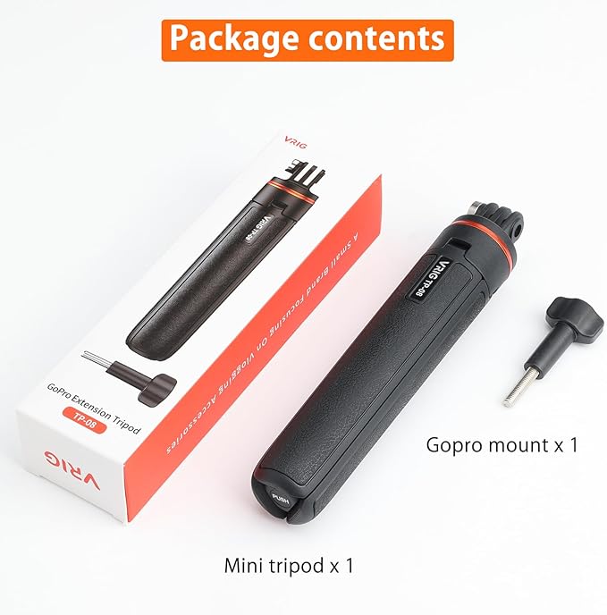 VRIG TP-08 20.1" Mini Extendable GoPro Tripod Portable Selfie Stick Tripod Camera Tripod for GoPro Max Hero 11 10 9 8 7 6 5 4 3 3+ 2 1 Session