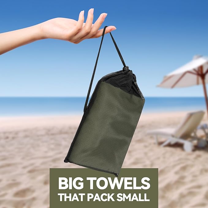 Microfiber Towel for Travel, Camping, Hiking, Backpacking, Shower – Quick Dry, Ultra Compact, Lightweight & Super Absorbent(Army Green,51x27 in)
