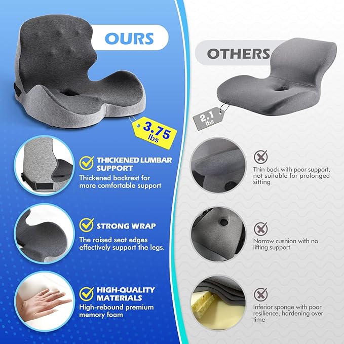 Extra Thick & Large Office Chair Cushion.3.75 lbs Back and Seat Cushion for Talbone Pain Reller.Ralsed Seat Cushion Edge and Thickened Lumbar Support,Suitable for Office and Home Seat