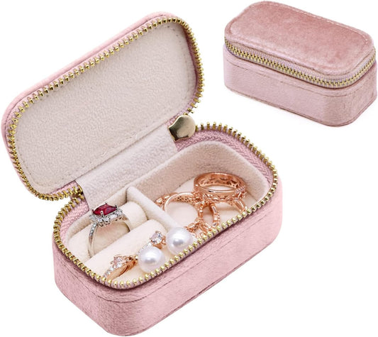 TAIMY Mini Jewelry Travel Case, Velvet Small Travel Jewelry Box, Portable Jewelry Travel Organizer Box for Rings Earrings Necklaces, Gifts for Women Girls(Pink Lavender)