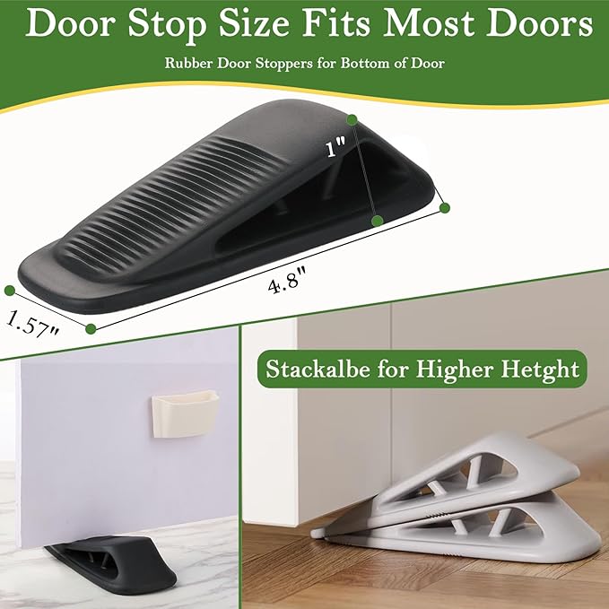 Fursafe&Q Rubber Door Stoppers for Bottom of Door, Door Stop Wedge with Holder, Heavy Duty Doorstops 2 Pack, Wall Protector for Home & Office & School & Commercial Doorstop Keep Open Stack Black