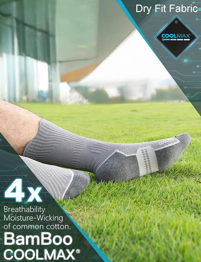 Compression Running Socks, Bamboo Viscose Coolmax Moisture-Wicking Anti-Blister Athletic Hiking Workout Gym Padded
