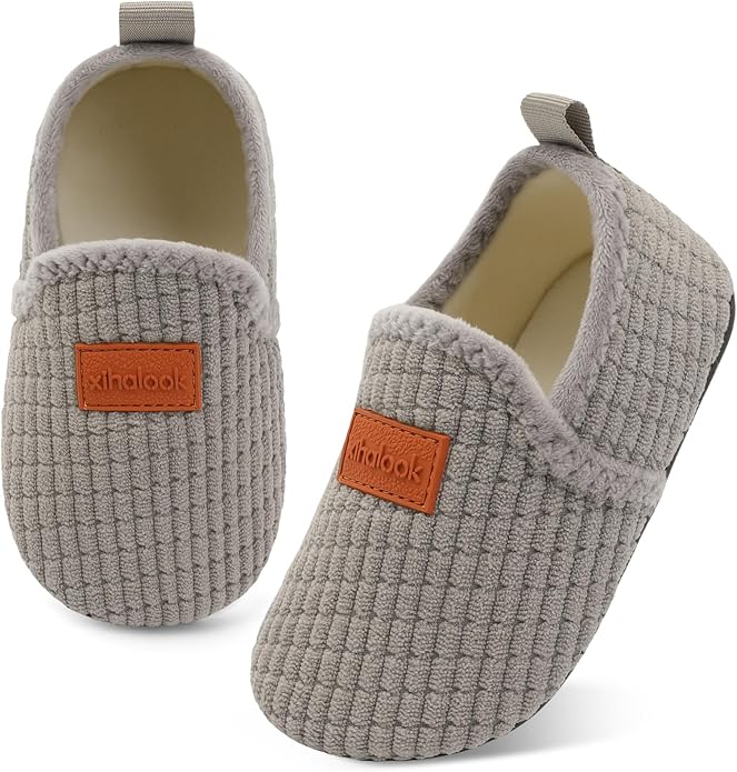 XIHALOOK Toddler Boys Girls House Slippers with Microfleece Lining Cozy Household Shoes Non-slip for Kids