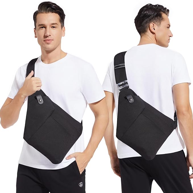 VADOO Anti-theft Sling Bag, RFID Blocking Crossbody Bag for Women and Men Lightweight Shoulder Chest for Travel Sport, Black 2.0, Large