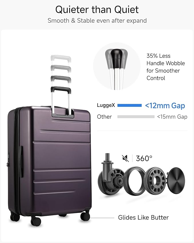LUGGEX Checked Suitcase Top Opening, FLT Expandable Polycarbonate Hard Shell Suitcase with Wheels (FX-Lite, Purple, 30 Inch, 105L-115L)