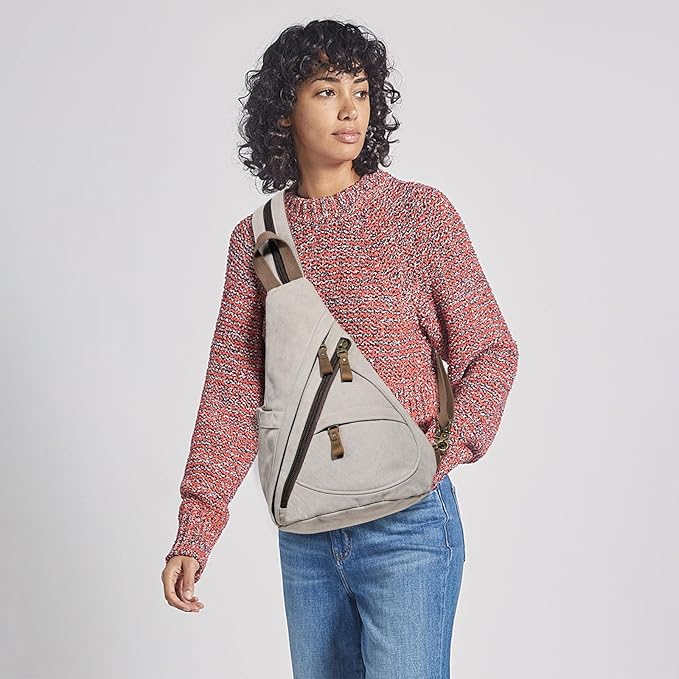 KL928 Canvas Sling Bag - Small Crossbody Backpack Shoulder Casual Daypack Rucksack for Men Women(Large Version,Leaden)