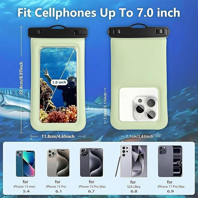 Floatable Soap Bubble Waterproof Phone Pouch Case with Crossbody Lanyard for iPhone 17 series 16 Pro Max/15 Pro/14/13, IP68 Cellphone Dry Bag Beach Cruise Ship Essential, 1 Pack-Mint Green-7″