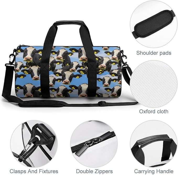 Gym Sports Travel Workout Bag Cow Cattle Dance Gymnastics Bag Lightweight Carry On Bags Foldable Overnight Bags