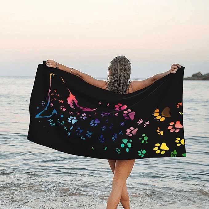 Colorful Dog Paw Oversized Sand Free Beach Towel – 71"X32" Lightweight Quick Dry Microfiber Terry Towel For Travel, Swimming, Pool, And Camping, Absorbent And Compact Beach Essential For Women Men