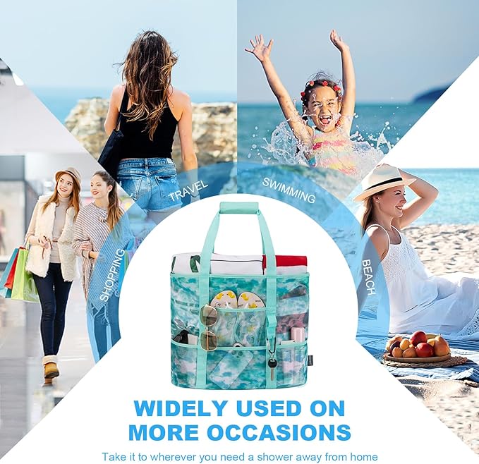 KABAQOO Mesh Beach Bag, Extra Large Beach Bags with 9 Pockets & Zipper Waterproof Lightweight Beach Tote for Beach/Pool Trip | Extra Large, 9 Pockets, Zipper, Waterproof, Lightweight, Beach/Pool Trip