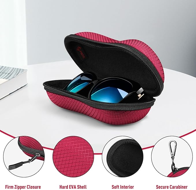FINTIE Sunglasses Case, Hard EVA Shell Shockproof Sport Glasses Case with Metal Carabiner Travel Zipper Eyeglasses Holder