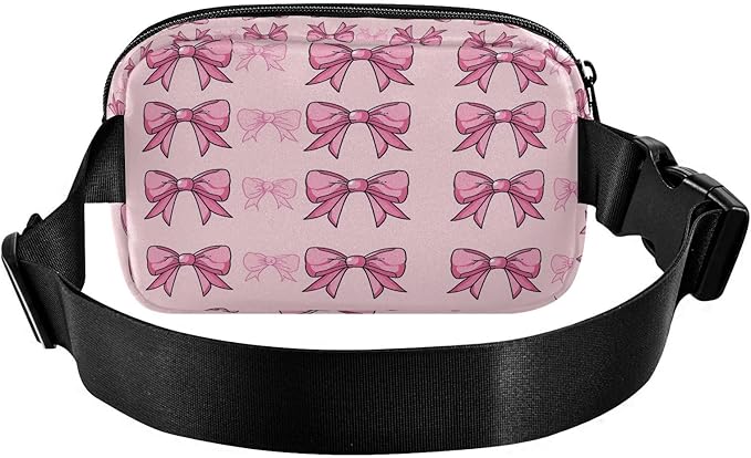 Cute Pink Bows Fanny Pack for Women Men Water Resistant Fashion Waist Packs with Adjustable Strap Belt Bag for Travel Workout Jogging Hiking 21220637