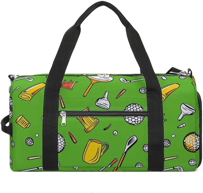 Golf Element Sport Gym Bag for Men Women Cartoon Ball Travel Duffel Bag with Wet Pocket Shoes Compartment Carry on Pack for Workout Overnight Weekend Trip