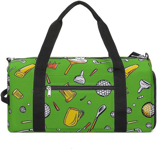 Golf Element Sport Gym Bag for Men Women Cartoon Ball Travel Duffel Bag with Wet Pocket Shoes Compartment Carry on Pack for Workout Overnight Weekend Trip