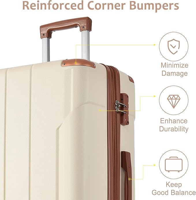 28 Inch Large Checked Luggage Hardside Suitcase with Spinner Wheels, Lightweight Expandable Hard Shell ABS Suitcases with TSA Lock, Large Travel Luggage for Women, Men, White Brown