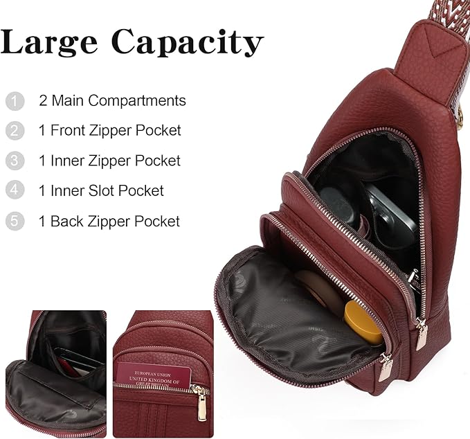 GAEKEAO Sling Bag for Women Crossbody Bags Fanny Pack Vegan Leather Chest Bag Travel Shoulder Belt Purse Backpack Gifts
