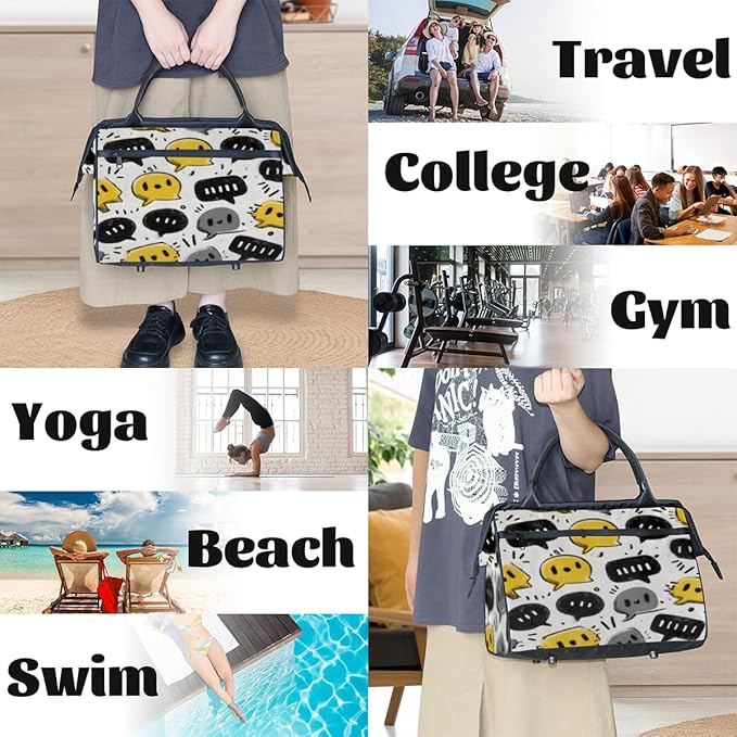 Cartoon Graffiti Overnight Weekender Bag for Women Men Travel Duffel Bags Waterproof Luggage Carry on Sports Yoga Gym Bag