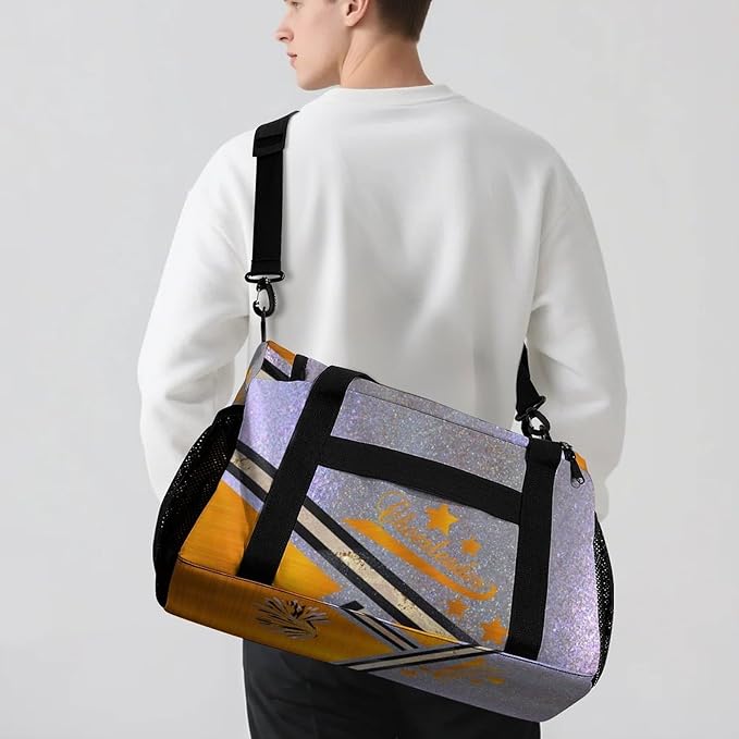 Orange Cheerleading Cheering Silver Stripes Crossbody Bag Customized Duffel Bags (Store Shoes) Weekender Overnight Bag Travel Bag Personalized Gift Gym Bags
