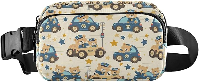 Kawaii Bear Police Car Fanny Pack for Women Men Water Resistant Fashion Waist Packs with Adjustable Strap Belt Bag for Travel Workout Jogging Hiking 21220281
