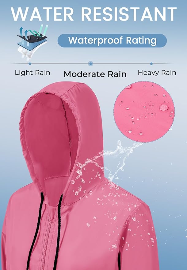 Zando Lightweight Rain Jacket Women Waterproof - Raincoat for Women Packable Rain coat Hooded Windbreaker for Travel Outdoor