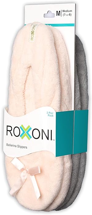 Roxoni Women's Terry Classic Cotton & Velour Ballerina Slippers (Pack of 2)