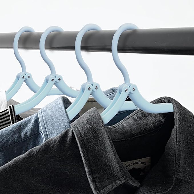 6PCS Portable Folding Clothes Hangers Clothes Drying Rack for Travel (Blue)
