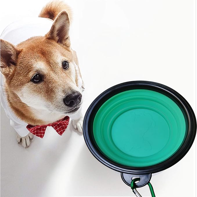 Collapsible Dog Bowl, Silicone Foldable Expandable Cup Dish, for Pet Dog/Cat Food Water Feeding Portable Travel Bowl - Green