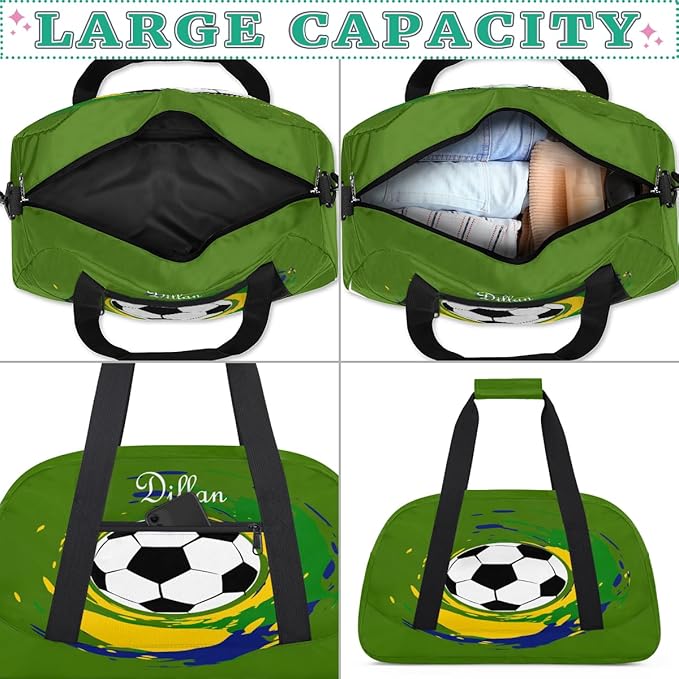 Personalized Small Gym Sport Duffel Bag Custom Name Travel Weekender Tote Carry-On Dance Bag, Customized Kids Gifts,Green
