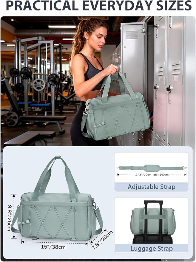 Small Gym Bag for Women with Yoga Mat Holder and Wet Compartment, Mini Gym Duffle Bag Yoga Bag with Water Bottle Pocket for Workout Travel, Green