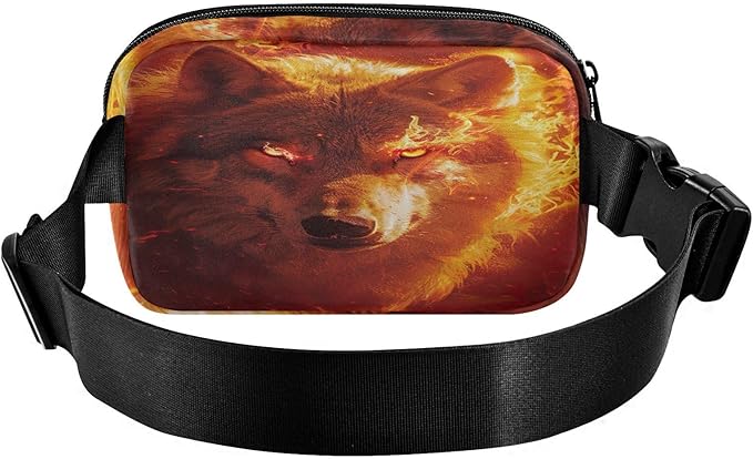 Fire Flame Wolf Head Fanny Pack for Women Men Water Resistant Fashion Waist Packs with Adjustable Strap Belt Bag for Travel Workout Jogging Hiking 21220174