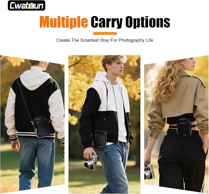 Cwatcun Mini Digital Compact Camera Sling Bag PU Leather，Portable Protective Small Crossbody Camera Case Lightweight Photography Camera waist bag for Canon Nikon Sony Fuji Digital Camera