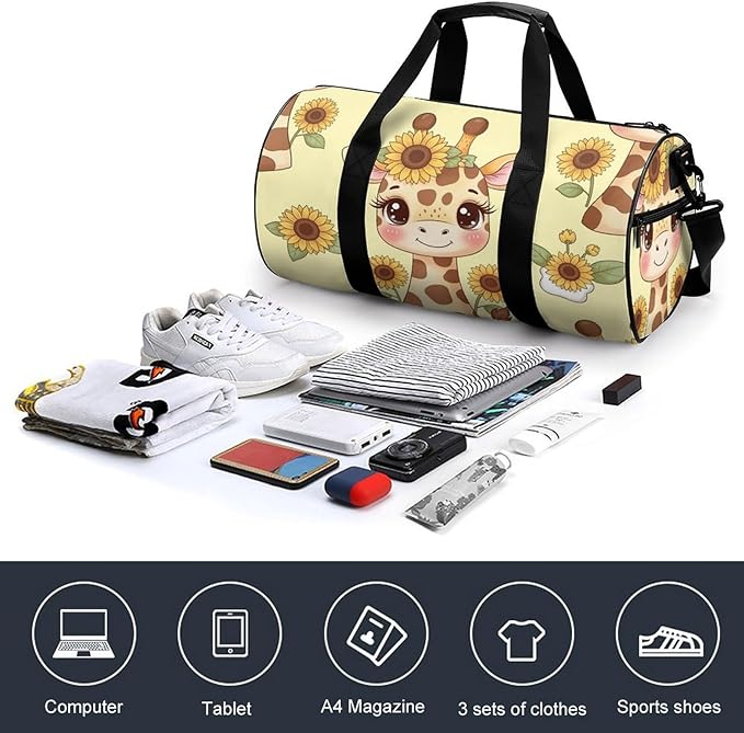 Weekender Carry on Beach Yoga Bag Sport Gym Fitness Tote Overnight Weekender Travel Bags for Men Women (Sunflower Giraffe)