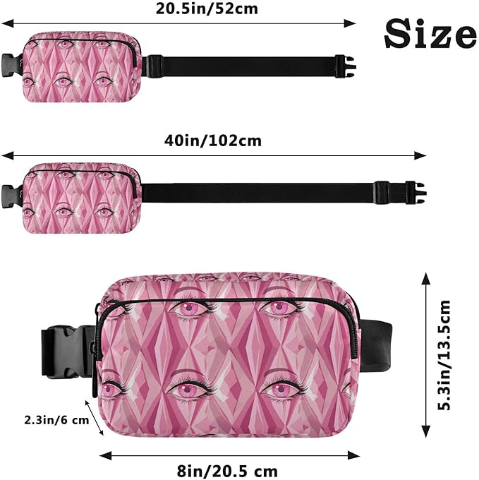 Plaid Pink Eyes Fanny Pack for Women Men Water Resistant Fashion Waist Packs with Adjustable Strap Belt Bag for Travel Workout Jogging Hiking 21220488