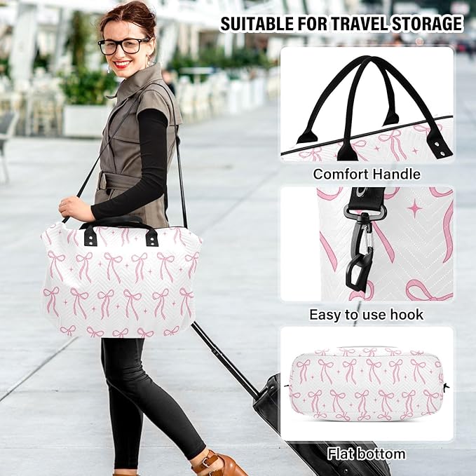 Travel Duffle Bag, Beautiful Light Red Bows Gym Bag with Storage Bag Weekender Overnight Bag for Men Women Trip Sports Yoga
