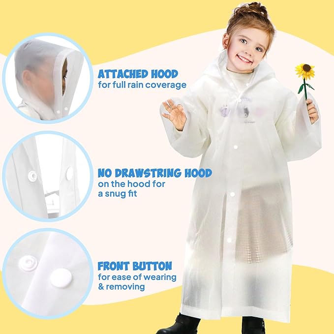 ANYOO Kids Rain Poncho with Hood Lightweight Emergency Raincoat Reusable Boys and Girls Rain Jacket for Disney Travel Outdoor