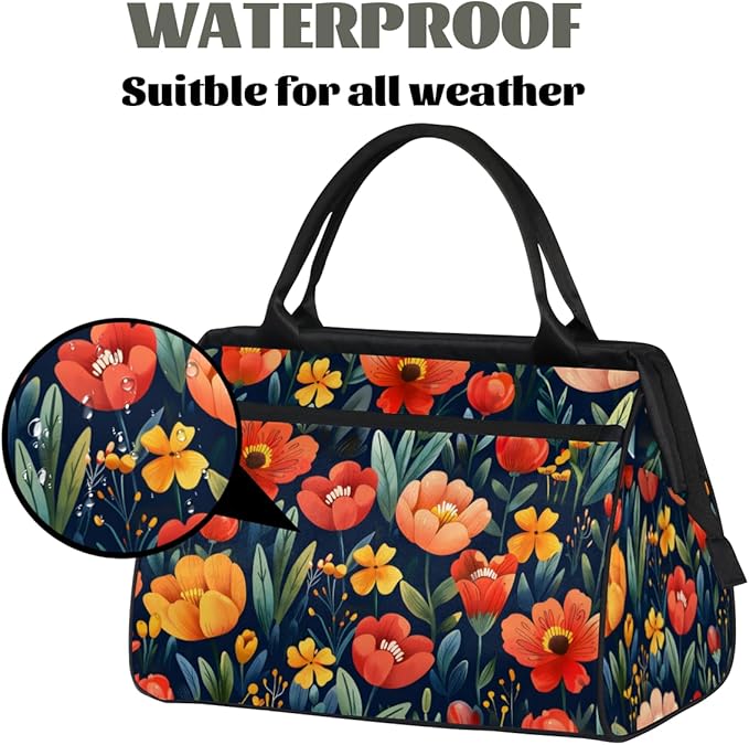 Rural Colorful Flower Overnight Weekender Bag for Women Men Travel Duffel Bags Waterproof Luggage Carry on Sports Yoga Gym Bag