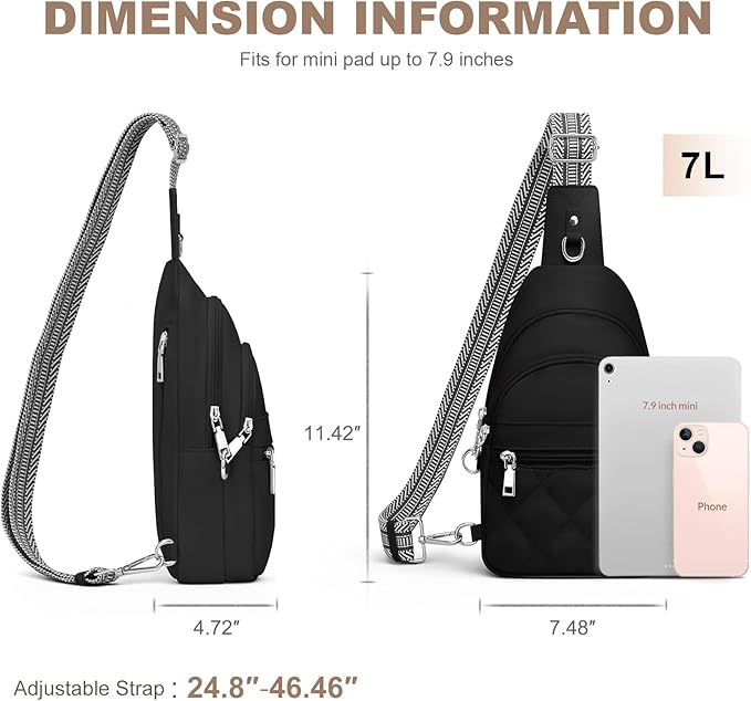 Sling Bag for Women, Anti-Theft RFID Crossbody Bag Nylon Sling Purse for Travel, Puffy Small backpack for Daily Hiking Sports Black