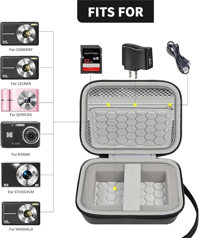 Comecase Carrying & Protective Case for Digital Camera, for CAMKORY/for Kodak Pixpro FZ45 FZ55/for Canon PowerShot ELPH 180/190 / for Sony DSCW800 DSCW830 Cameras for Travel - Black