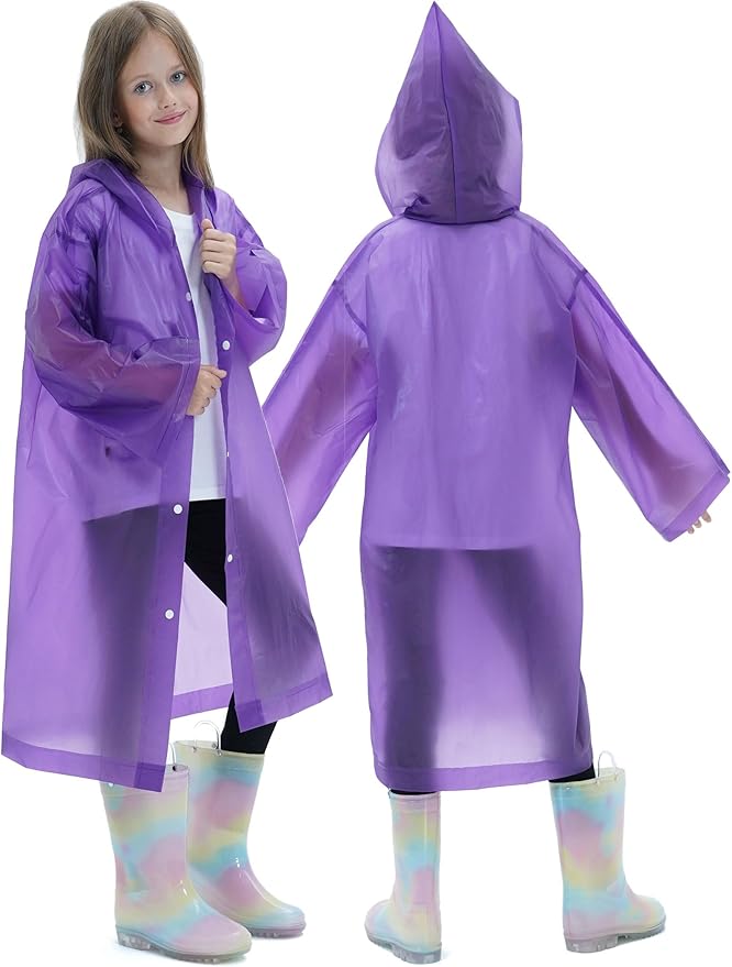 2 Pack Raincoats for Kids, Reusable Rain Ponchos with Hood and Sleeves Rain Coats for Boys and Girls