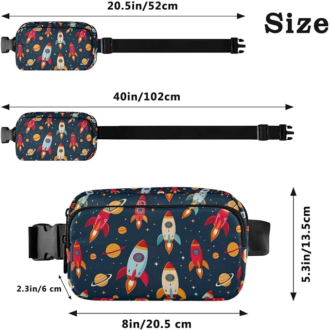 Space Rockets Fanny Pack for Women Men Water Resistant Fashion Waist Packs with Adjustable Strap Belt Bag for Travel Workout Jogging Hiking 21219346