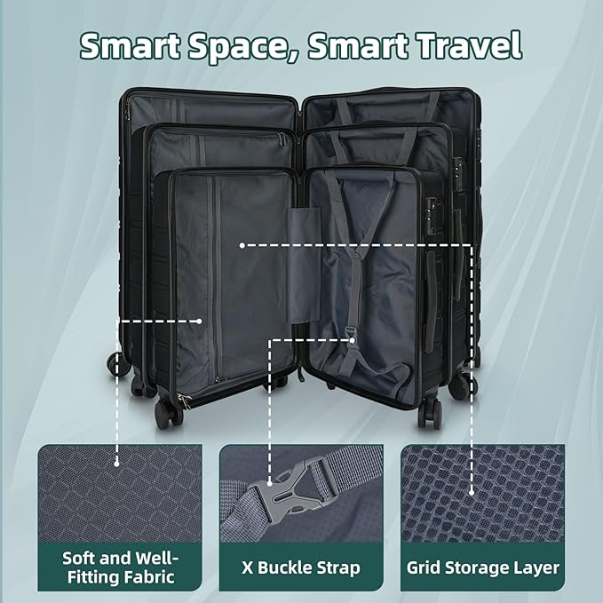 Carry on Luggage, PC Hard Shell Suitcase 22x14x9 Airline Approved TSA Lock YKK Zippered Double Spinner Wheels Lightweight Suitable for Men and Women, 20 Inch Dark Gray