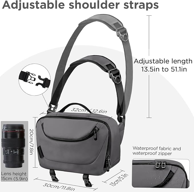 Camera Sling Bag,Travel Waterproof Camera Case with Tripod Holder,DSLR/SLR/Mirrorless Small Camera Bags Crossbody for photographers (Grey)