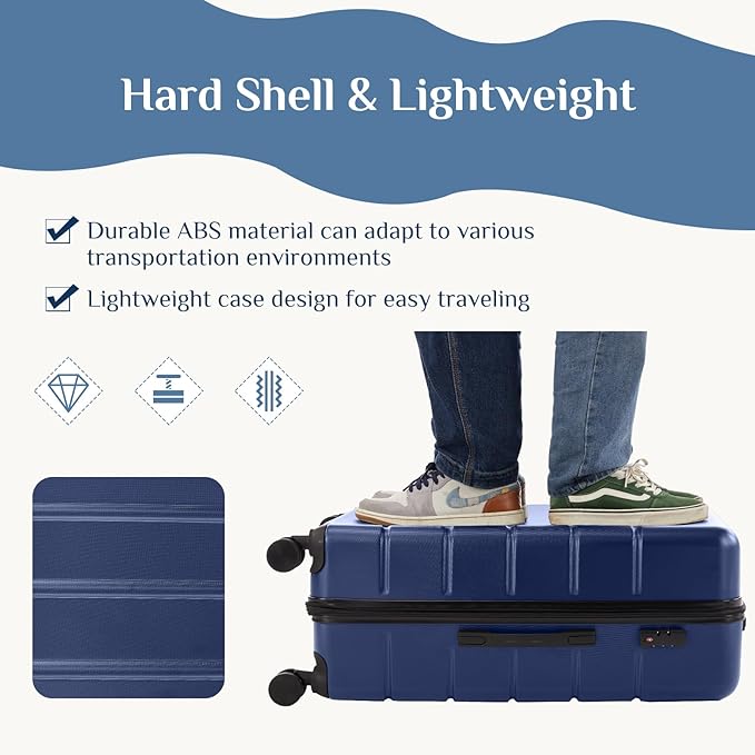 NEWBULIG 24 Inch Carry on Luggage, Lightweight Expandable Rolling Suit Case with TSA Lock, Hard Shell ABS Suitcase with Double Spinner Wheels, Blue