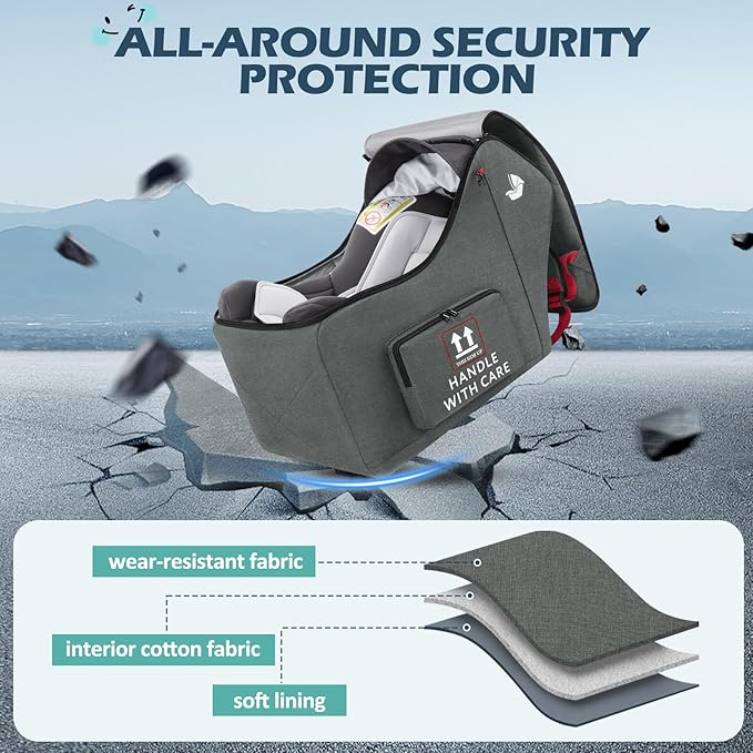 RAINSMORE Infant Car Seat Travel Bag for Airplane Compatible with All Nuna Pipa Car Seat and Base Chicco KeyFit 30 and Base Padded Car Seat Backpack for Travel Carseat Gate Check Bag with Side Pocket