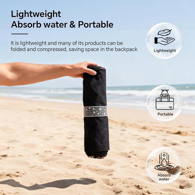 Microfiber Beach Towel,Ultra-Thin & Lightweight,Quick Dry,Sand Free,Super Absorbent-Compact Travel Towel for Sand,Pool,Swim,Yoga, Includes Carry Bag for Adults Women Men (Black, 71"×35")