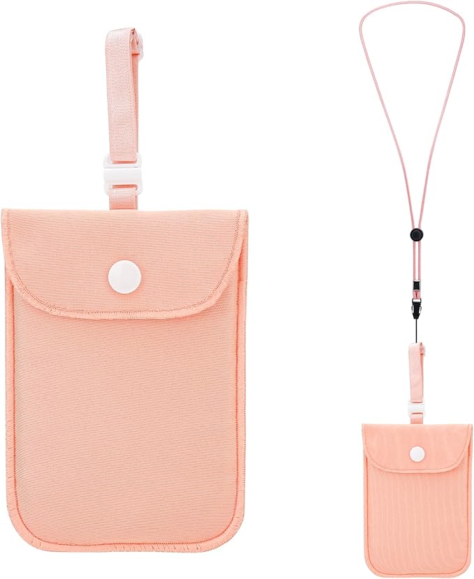 2 Pieces Hidden Bra Wallet, Travel Neck Pouch & Secert Money Pocket for Woman to Keep Valuables Safe for Secure Travel with Adjustable, Elastic Strap (Pink,Fleshcolor)