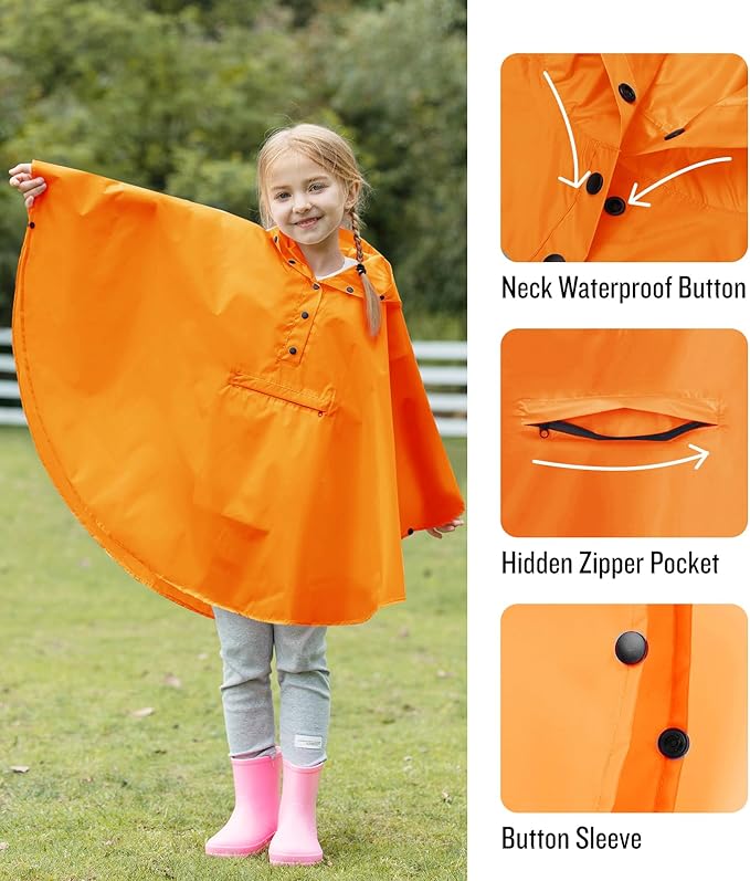 SaphiRose Lightweight Kids Rain Poncho Jacket Waterproof Outwear Rain Coat
