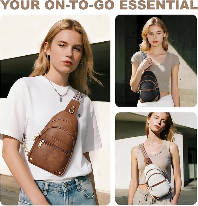 Anti Theft Crossbody Bags for Women, RFID Sling Bag Travel Purse, RFID Cross Body Purses Chest Bag for Travel Black Brown