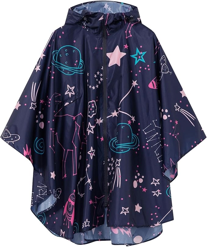 SaphiRose Lightweight Kids Rain Poncho Waterproof Jacket Zipper Up Rain Coat