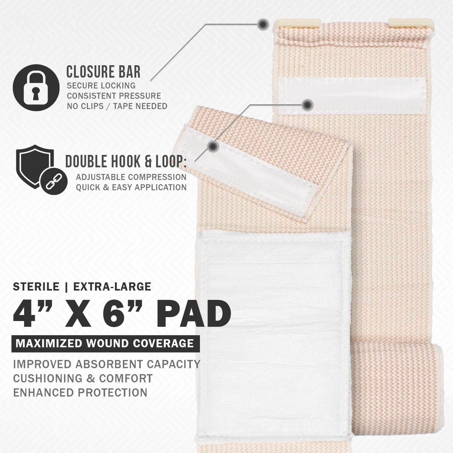 EVERLIT Mini 4 x 6 Inch Emergency Bandage Compression Trauma Pressure Wound Dressing Sterile Vacuum-Sealed for Bleeding Control, Gun Shot, Medical Kit, First Aid IFAK (2)